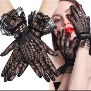 Sophisticated Black Lace Mesh Gloves Women Lace Gloves for Wedding Elegant Short